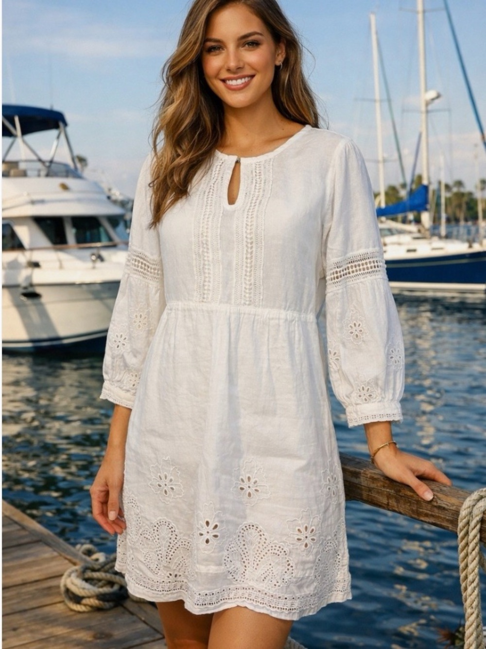 Tommy Bahama White Embroidered Tunic Dress